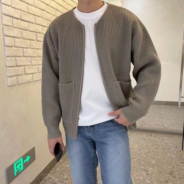 Men Zip Up Knitted Cardigan Lined Funnel Neck Jumper Sweater Pockets Coat All Seasons Comfortable Soft Long Sleeve - Image 9